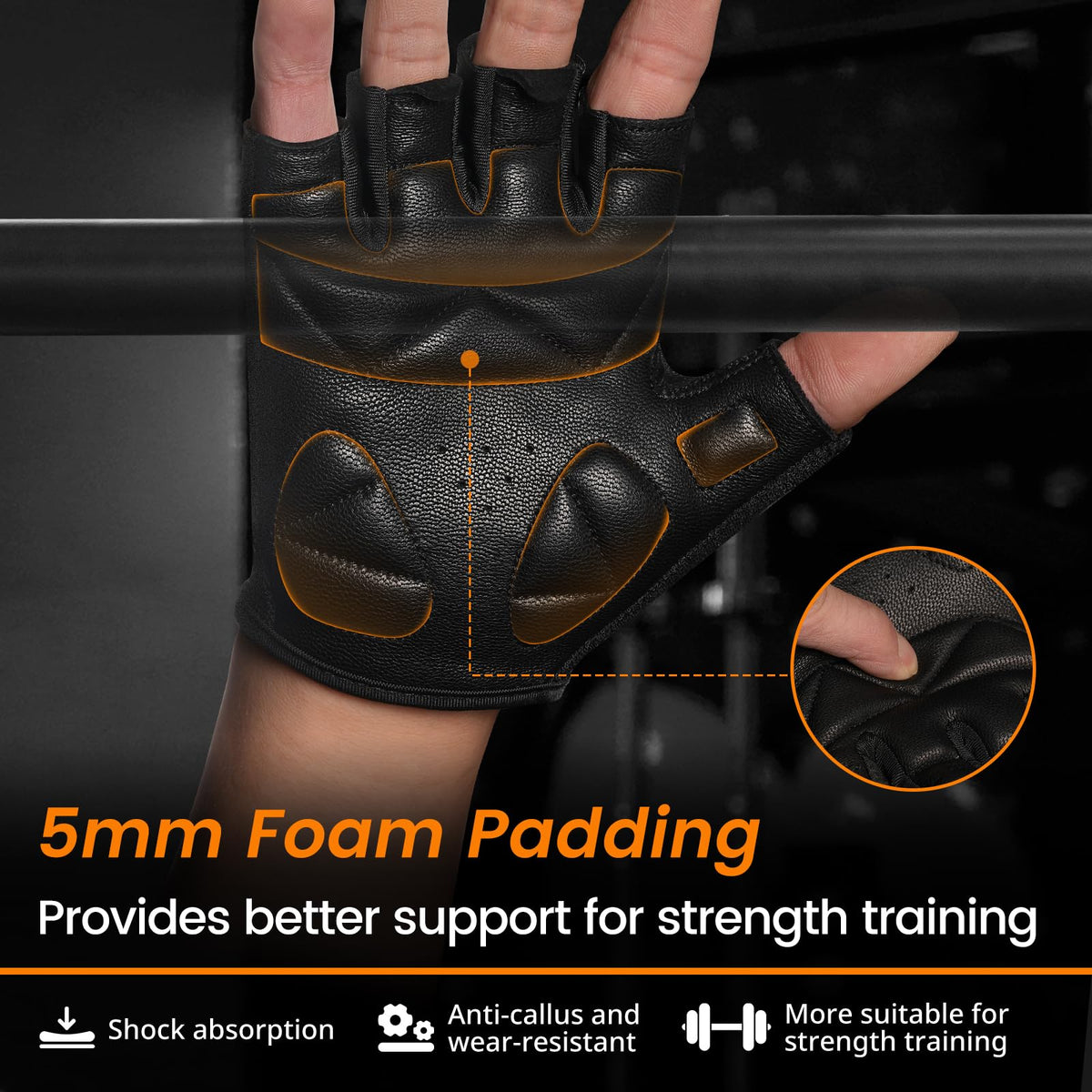 ATERCEL Premium Leather Workout Gloves for Men and Women, Suitable for Weightlifting, Gym, Cycling (Black, Large)