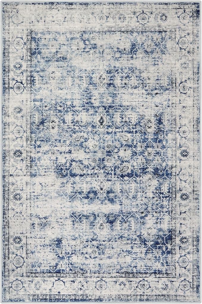 Lahome Blue Area Rug for Living Room 6x9 Machine Washable Area Rugs Living Room Rug,Vintage Distressed Soft Rubber Backing Stain Resistant Indoor Carpet for Office