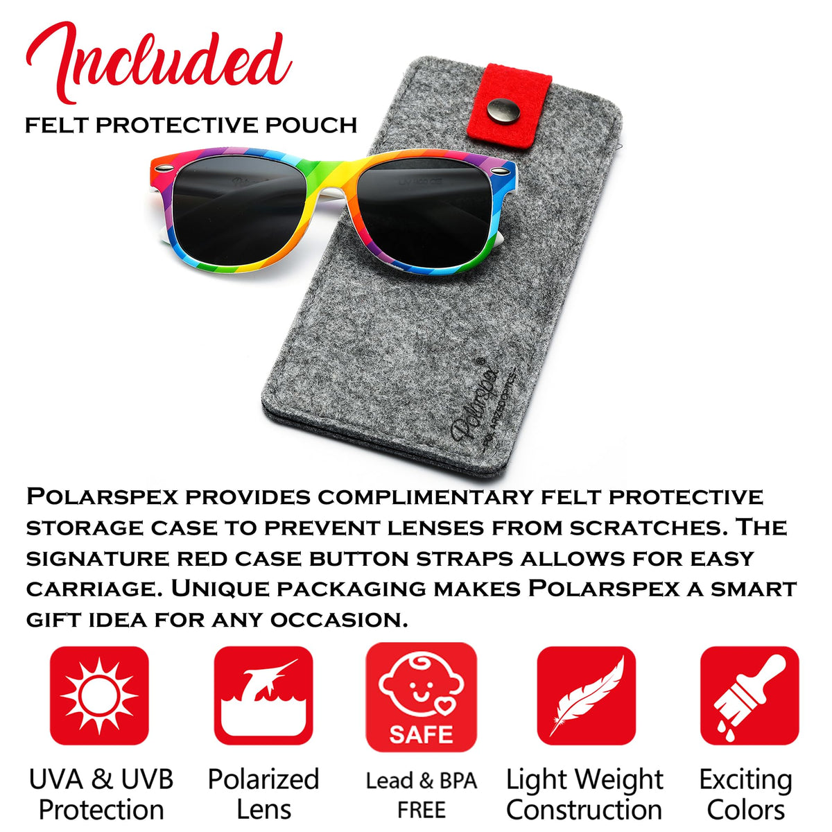 PolarSpex Toddler Polarized Sunglasses for Boys & Girls Ages 2-8 Rainbow