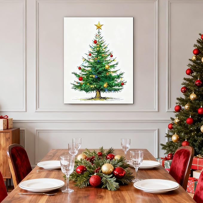 Framed Christmas Pictures Wall Decor,Vintage Pine Tree Prints,Winter Christmas Canvas Wall Art Decoration for Bedroom Bathroom Living Room Rustic Xmas Holiday Gifts (Christmas Tree 7, 11'' X 14'')