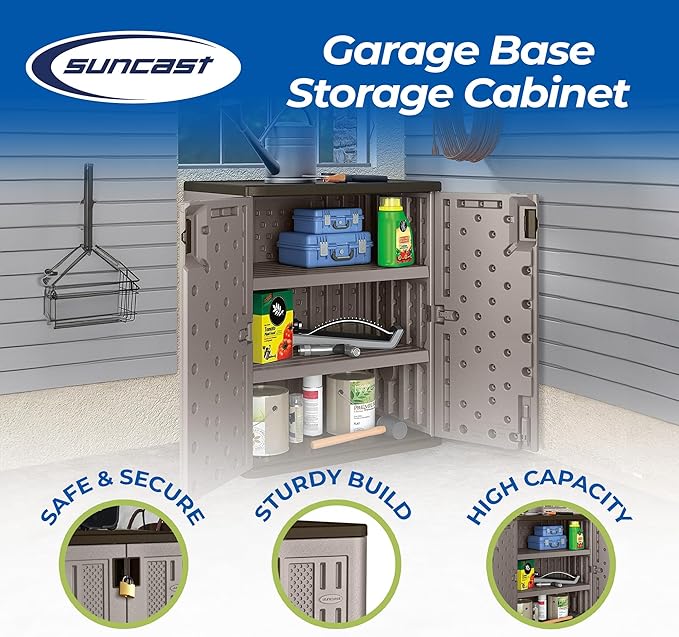 Suncast 36" Resin Base Garage Storage Cabinet, Platinum, Made in the USA
