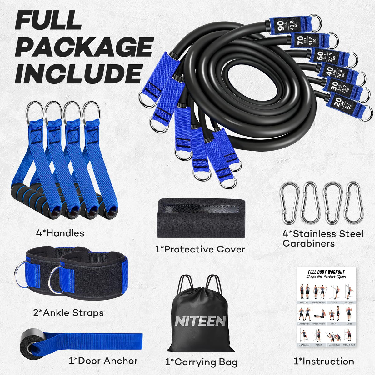 310lbs Heavy Resistance Bands for Working Out, NITEEN Resistance Bands with Handles Weight Exercise Bands for Men Women, Workout Bands with Door Anchor and Ankle Straps Strength Training Equipment
