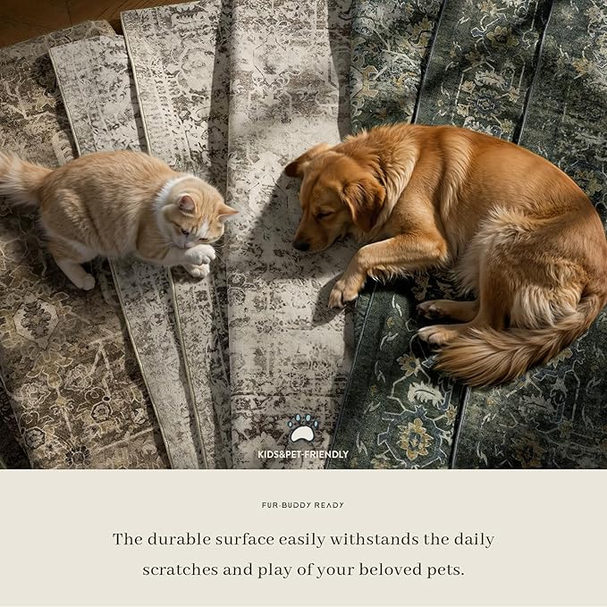 Lahome Boho Green 8x10 Area Rugs Living Room Rugs,Washable Bedroom Rug 8x10 Under Bed,Distressed Soft Non Slip Low Pile Indoor Dining Room Rug for Home Office Playroom(8'x10',Green)