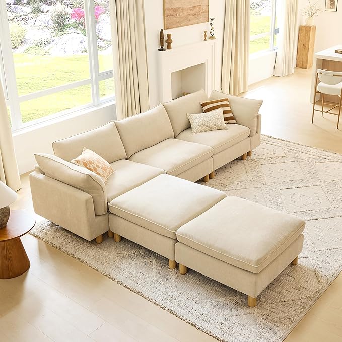 CHITA 92" Super Large Sectional Couches for Living Room, Modular Cloud Couch Sectional Sofa, Premium Fabric Couches, Down Filled, High Density Foam, Chenille in Beige, 2 Seater Loveseat