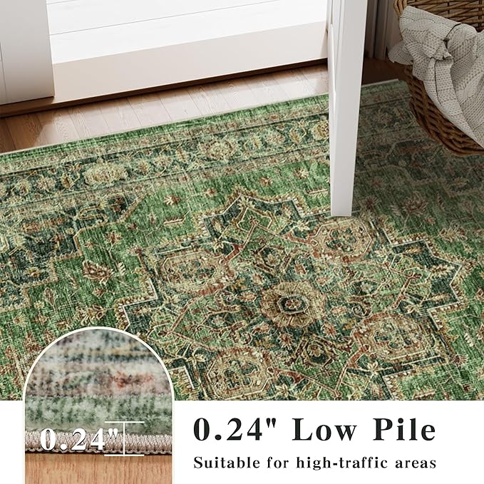 8x10 Area Rugs for Living Room Ultra-Soft Washable Rug Vintage Distressed Boho Area Rug, Non-Slip Low Pile Stain Resistant Carpet for Bedroom Dining Room Kitchen Office