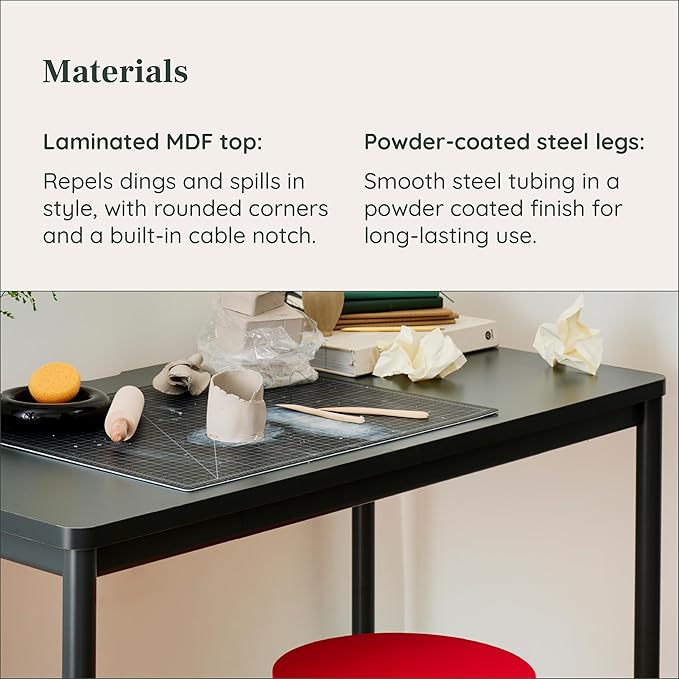 Branch Daily Desk - Functional at Home Office Desk with Effortless Assembly, Timeless Design, Rounded Corners, and Built-in Cable Notch - 48” W x 28.5” H x 24” D - Walnut Work Table