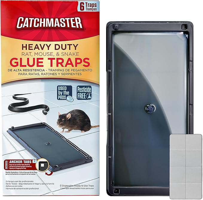 Catchmaster Rat & Mouse Glue Traps with Sticky Putty 6Pk, Large Bulk Glue Board, Rat & Mouse Traps Indoor for Home, Adhesive Plastic Tray for Snakes, Mice & Spiders, Pest Control for House & Garage