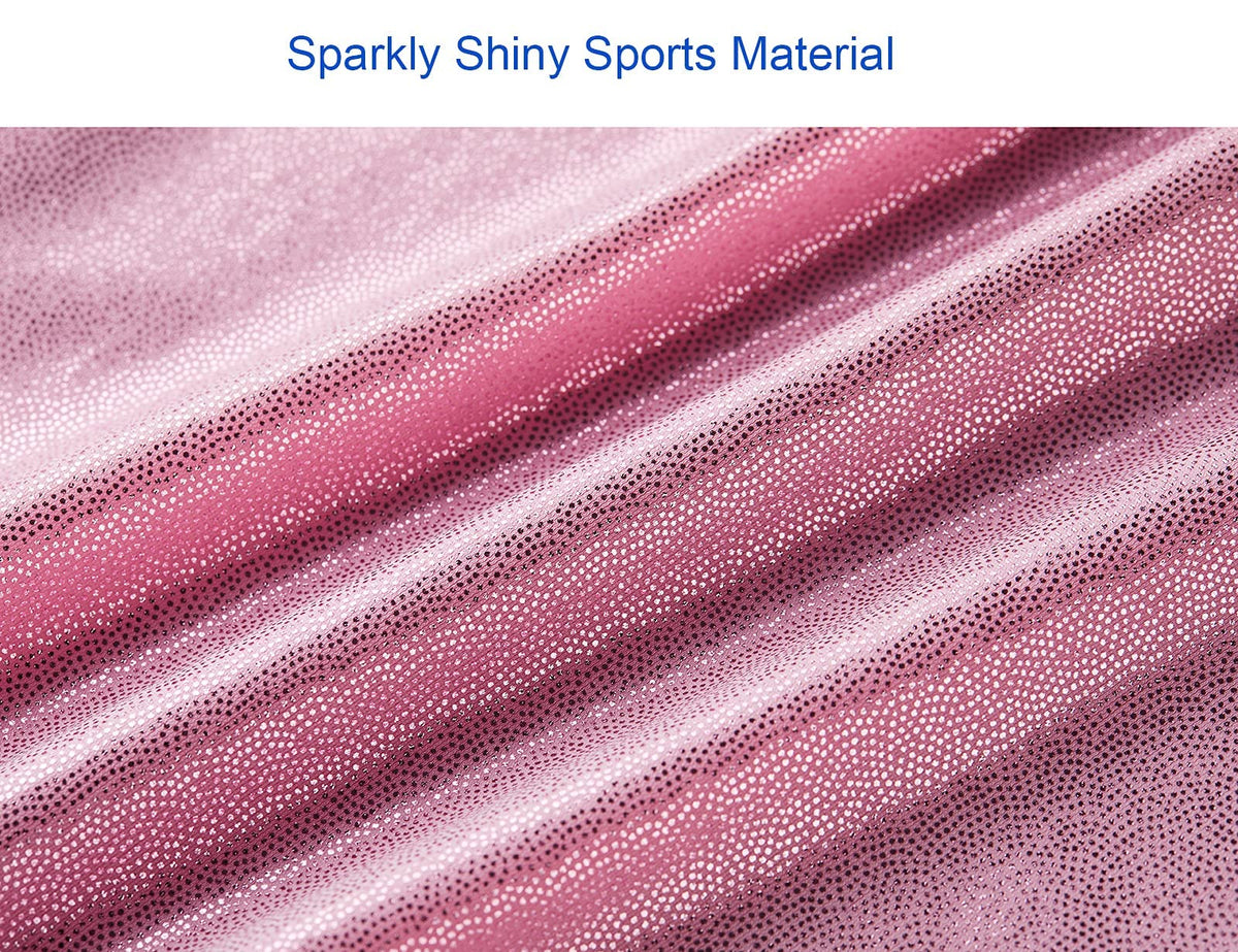 Domusgo Gymnastics Leotards for Girls 5-6 Years Old Pink Sparkly One Piece Tumbling Outfits