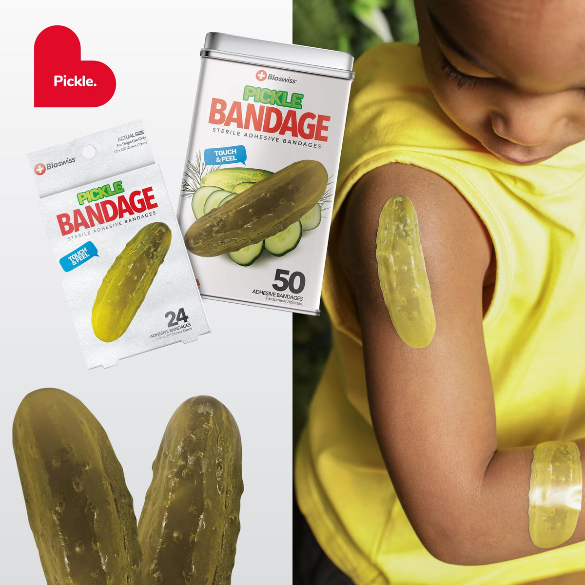 BioSwiss Bandages, Pickle Shaped Self Adhesive Bandage Set, Latex Free, Sterile Wound Care, 24 Count