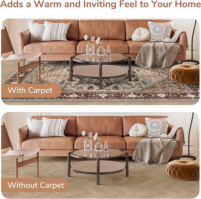 OPPODREAM Thin Area Rugs 4x6, Low-Pile Washable Rugs 4x6 with Non Slip Backing, Faux Cashmere 4 x 6 Throw Carpet, Brown
