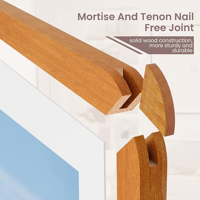 4x6 Picture Frame - Solid Teak Wood Photo Frame 4x6 with Mat for 3.5x5, 4''x6''Photo Frame,Tabletop and Wall Display, Hanging Hardware Included, 4 By 6 Picture Frame Wood, Natural Teak