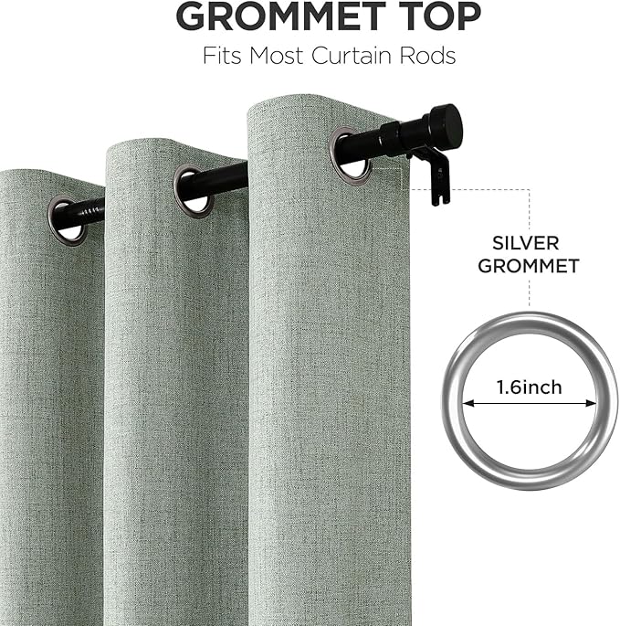 Joydeco Sage Green Blackout Curtains 90 Inches Long, Curtains 90 Inch Length 1 Panel for Bedroom, Thermal Insulated Linen Black Out Curtains with Grommets(100x90, Sage Green)