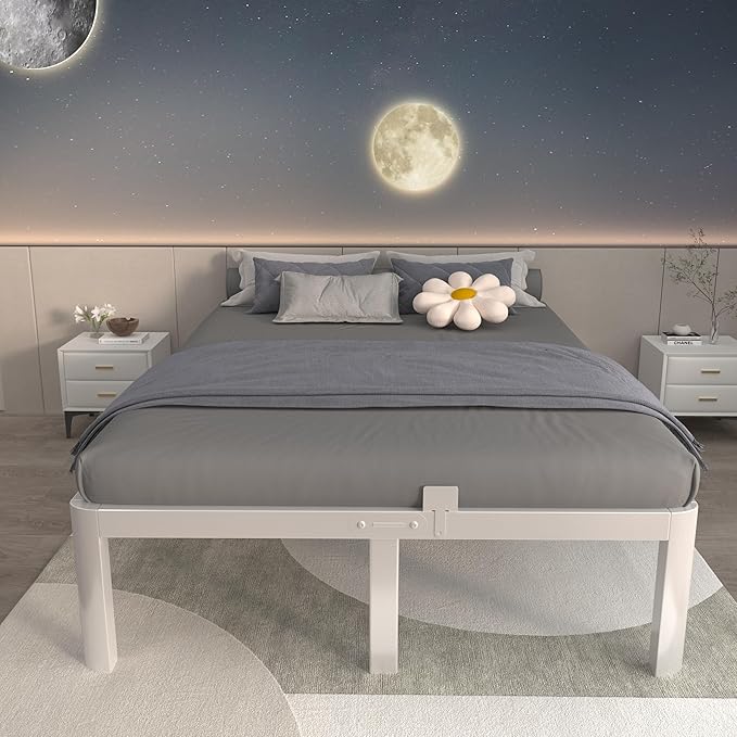 ITIMIDI 14 Inch White Full Size Bed Frame, Full Metal Platform Bed Frames with Round Corner Legs, Heavy Duty Steel Support 3500 LBS, Storage Space, No Box Spring Needed, Noise Free, Easy Assembly
