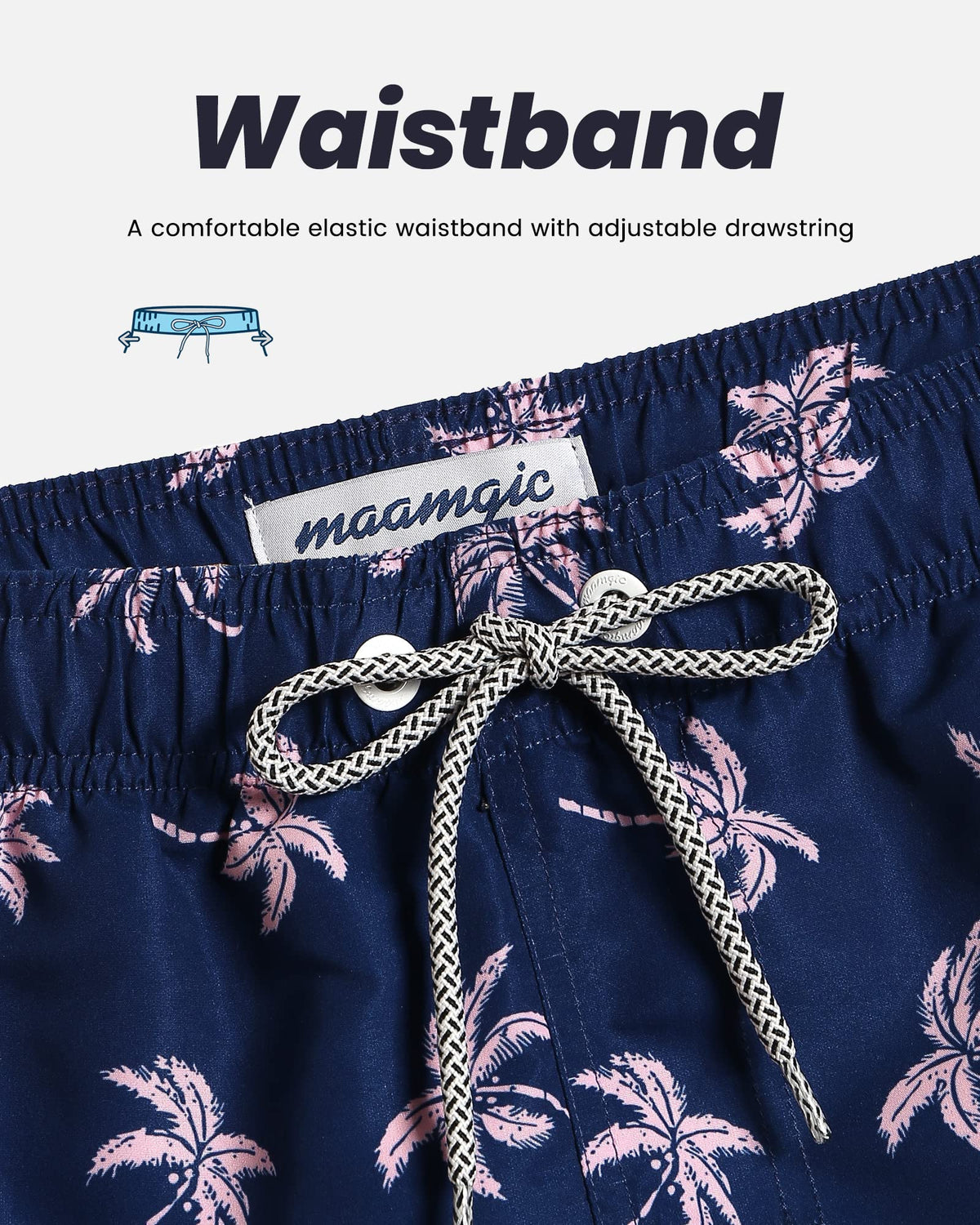 maamgic Mens Swim Trunks Quick Dry Swim Shorts with Mesh Lining Funny Swimwear Bathing Suits 7inch Navy Palm Small