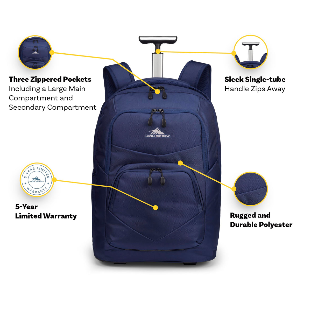 High Sierra Freewheel Pro Wheeled Backpack with 360 Degree Reflectivity, Adjustable Handle, Large Main Compartment, and Laptop Sleeve, Space/Black