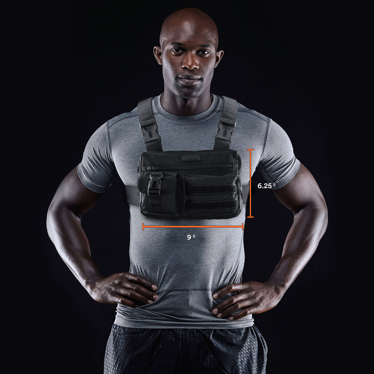 Fitdom Tactical Inspired Lightweight Running Chest Pack For Men With Built-In Phone Holder. A Sports Utility Rig Vest Made For Workouts And Outdoor