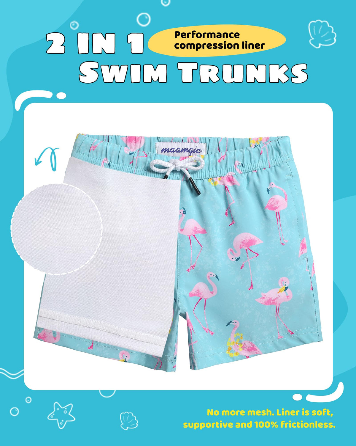maamgic Boys Swim Trunks with Compression Liner Toddler Stretch Swim Shorts Quick Dry Swimming Trunks Boxer Brief 2 in 1 Beach Shorts Aloha Flamingos 8