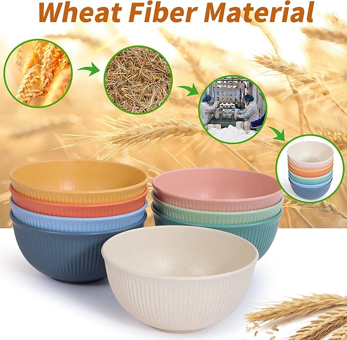 becutlery Reusable Bowls Set Unbreakable Cereal Bowls,24 OZ Wheat Straw Fiber Lightweight Bowl Sets 8, Microwave and Dishwasher Safe,Use for Ramen, Soup, Salad -Multi Color