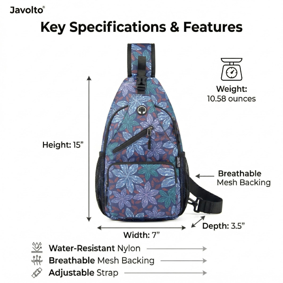 Javolto Sling Bag for Men Crossbody Backpack, Small Sling Backpack Mens Shoulder Bag, Casual Daypack Hiking Bag for Travel