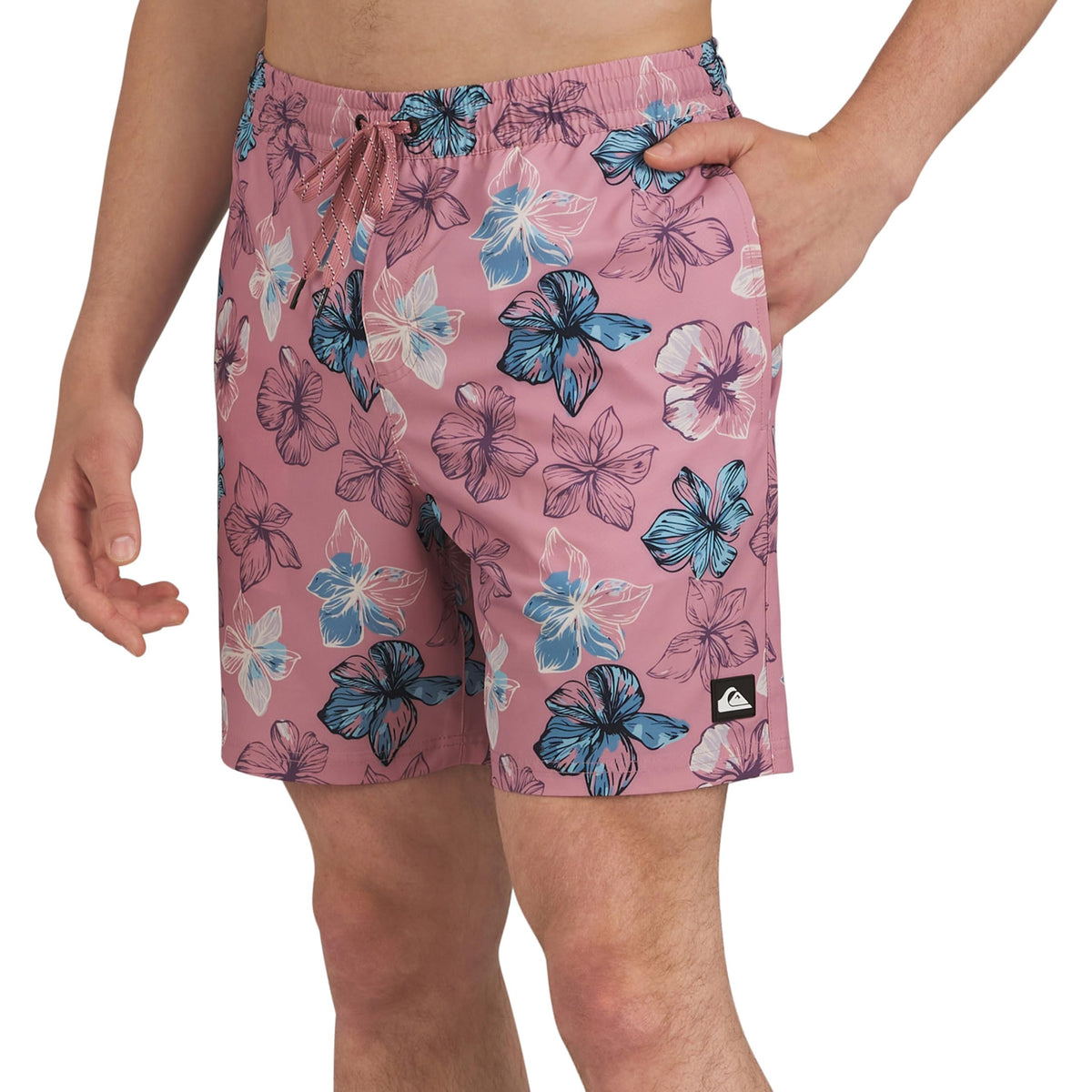 Quiksilver Men's Swimwear Regular Fit Stretchable Comfort Liner Swim Trunks, Floral Design - Dusty Rose, Medium