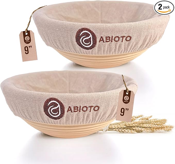 Bread Proofing Baskets for Sourdough Bread Baking - Set of 2 9" Round Banneton Baskets with Liners, Made of Finest Indonesian Rattan - Bake Perfect Artisan Bread Loaves at Home Like a Pro