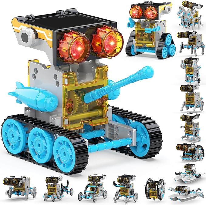 30-in-1 Solar Robot Kit - 243 Pieces, STEM Educational Building Set for Kids Aged 8-12, Science Experiment Gift for Birthdays (Blue)