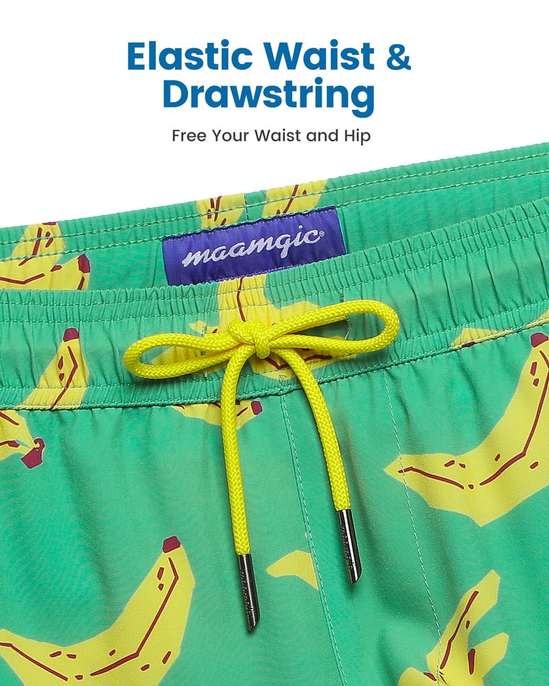maamgic Mens Swim Trunks with Compression Liner 5 Inch, Quick Dry Bathing Suit with Zipper Pockets, Stretch No-Chafing Swim Shorts, Banana Medium
