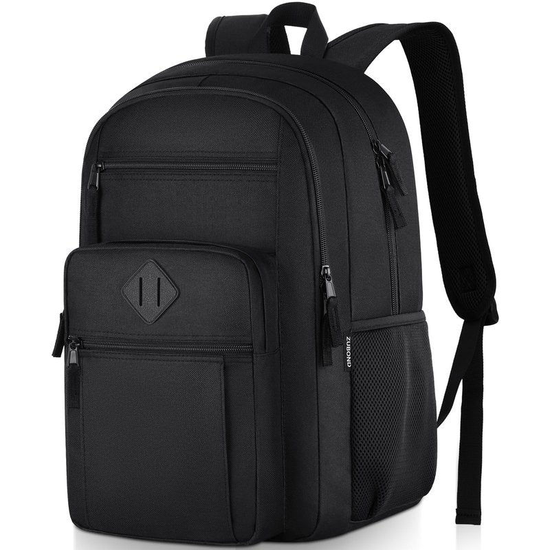 ZUBOND Unisex Black Backpack for School, Lightweight Boys Girls Backpack Fits 15.6 Inch Notebook, Water Bottle Pocket - Ideal for Teens, College Students, Adults