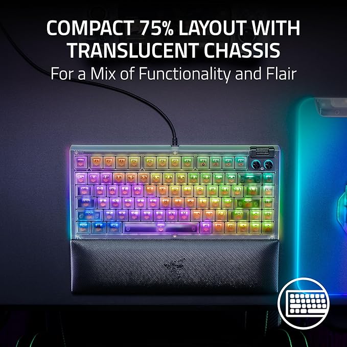 Razer BlackWidow V4 75% Mechanical Gaming Keyboard: Hot-Swappable Design - Compact & Durable - Orange Tactile Switches - Chroma RGB - MF Roller & Media Keys - Comfortable Wrist Rest - Phantom White