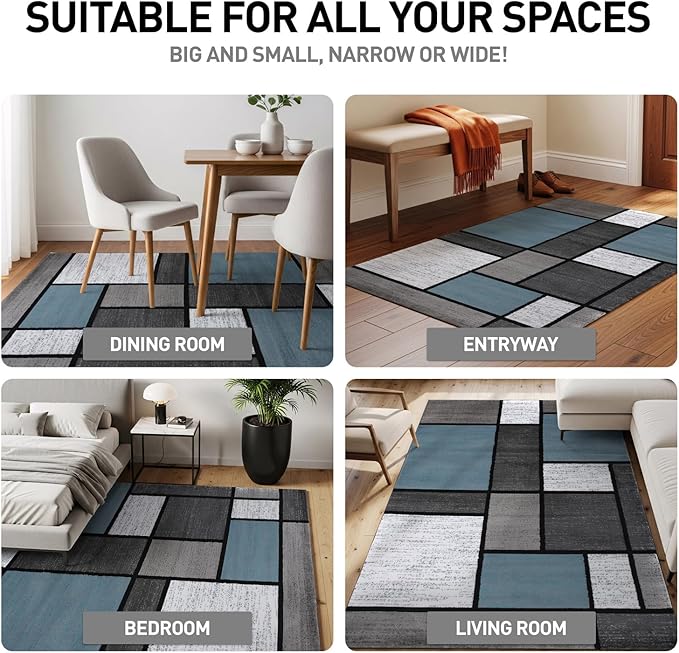 Rugshop Contemporary Modern Boxes for Home Office,Living Room,Bedroom,Kitchen Non Shedding Runner Rug 2'7" x 6' Blue