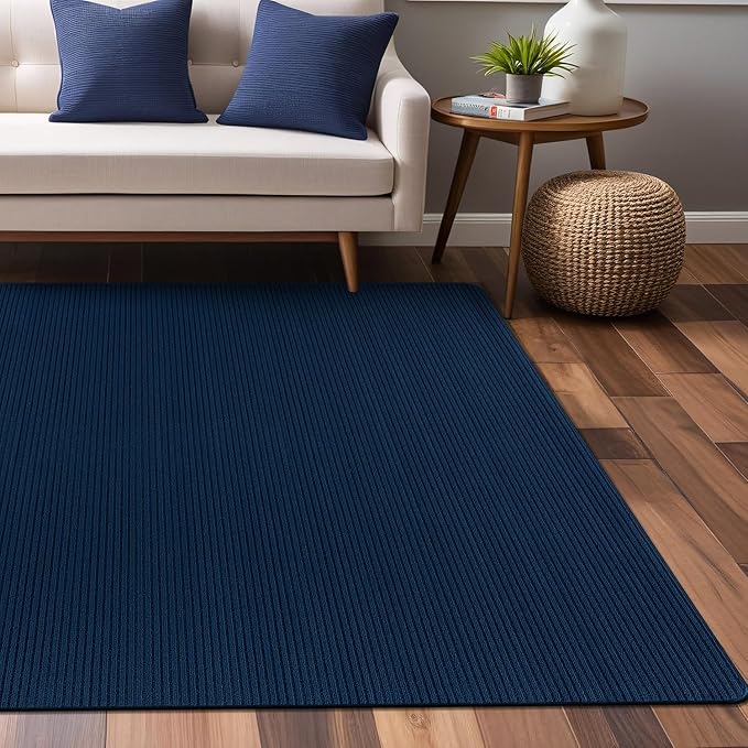 Non Slip Navy Solid Rubber Back Thing Rug for Living Room 3x5 Area Rugs for Kitchen, Rugs for Bedroom, Stain Resistant Easy Cleaning Non Shedding Carpet Navy 3 x 5
