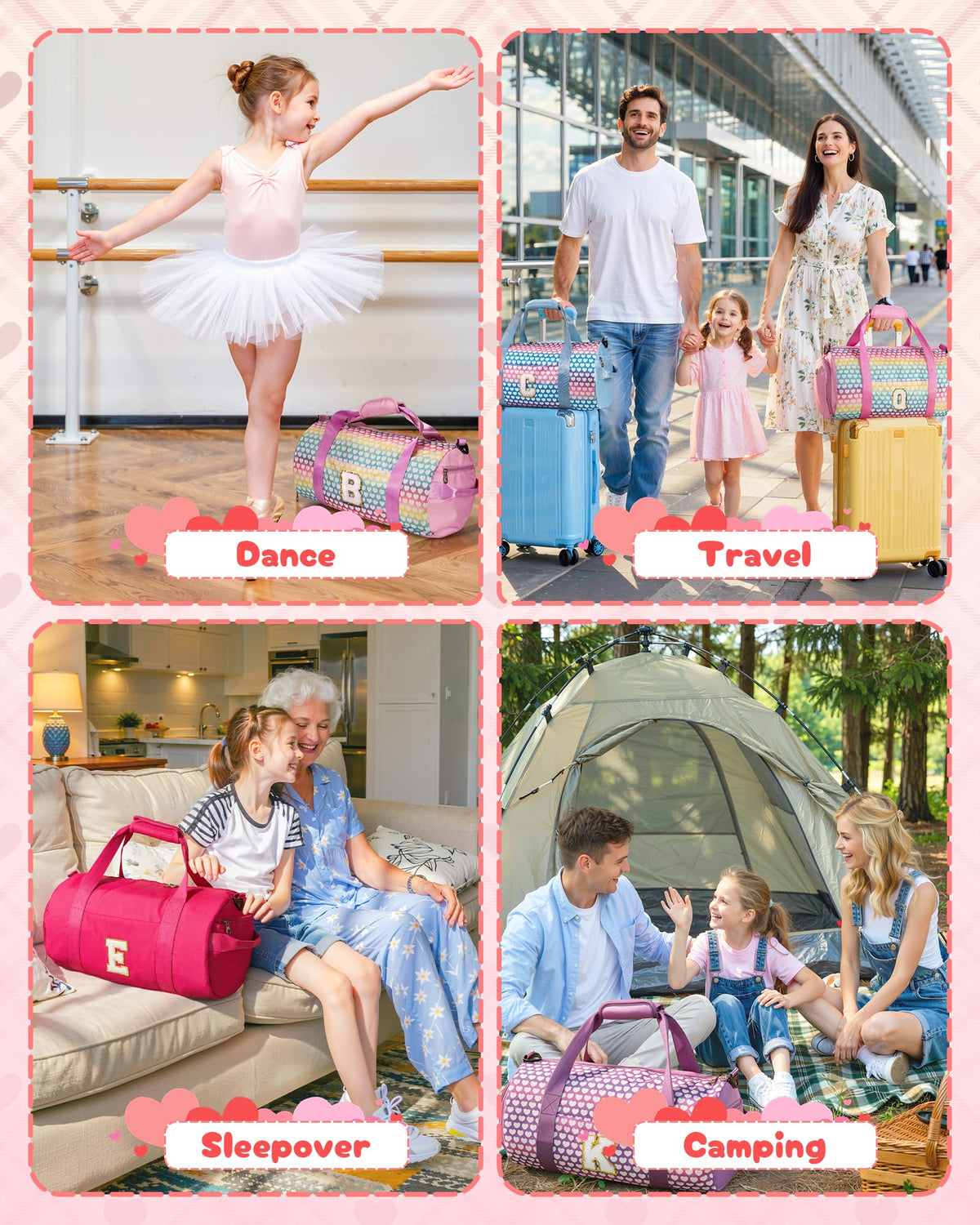 Vogewood Birthday Gift for 3 4 5 6 7 8 9 10 Year Old Girls-Kids Travel Duffle Bag with Makeup Pouch, Customized Girls Gymnastics Bag with Shoe Compartment, Dance Recital Gifts for Girls (Letter A)