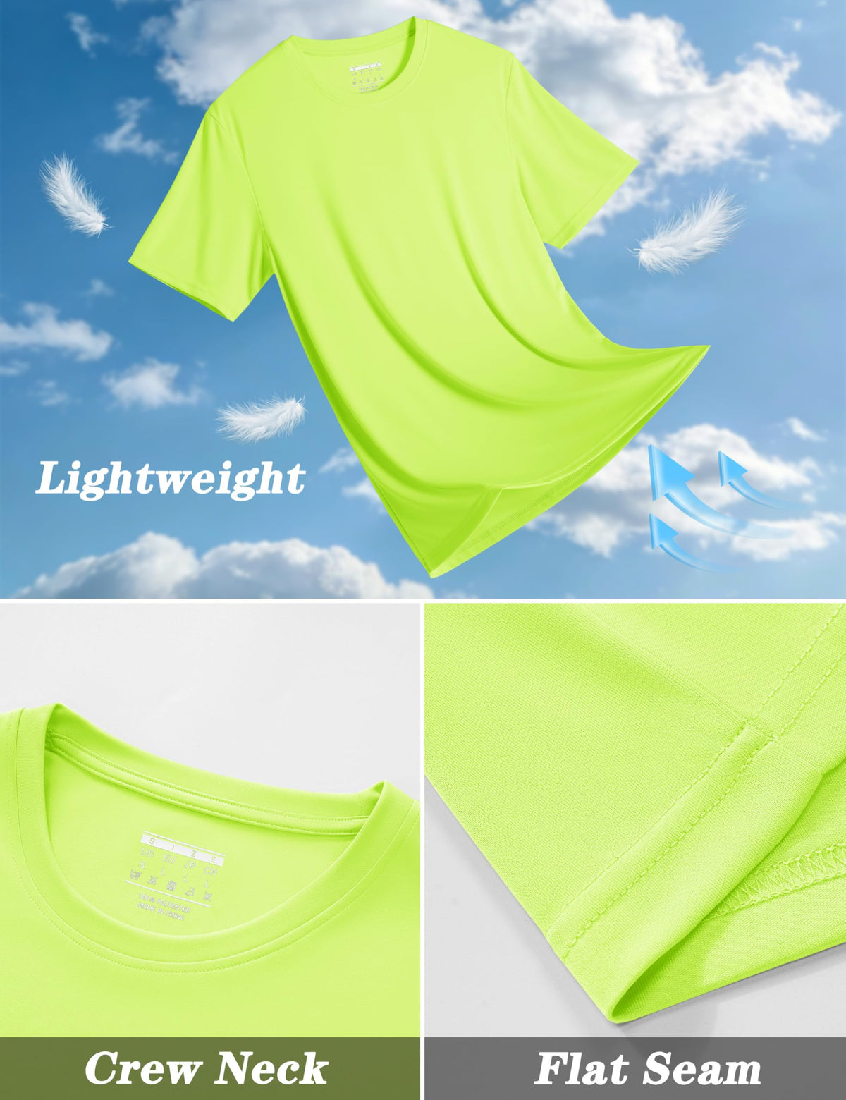 KEFITEVD Short Sleeve Fishing Shirts for Men UPF 50+ Sun Protection Shirts Swim UV Athletic Workout T-Shirts Breathable Shirts Fluorescent Green