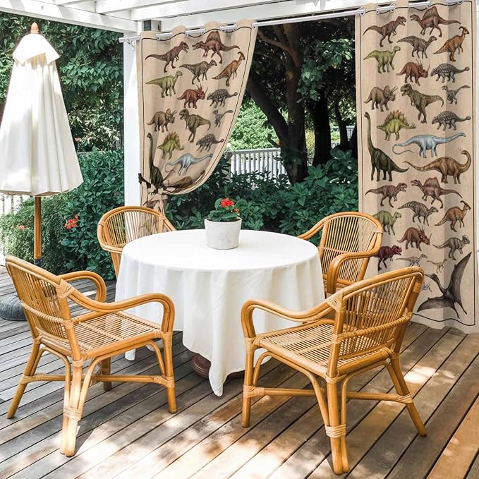 Vintage Outdoor Curtains for Patio Dinosaurs Biographies Retro Waterproof