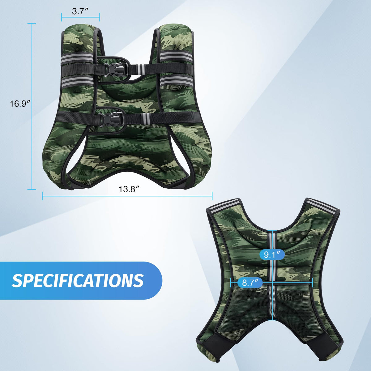 ZELUS Weighted Vest, 6lb/8lb/12lb/16lb/20lb/25lb/30lb Weight Vest for Men Women with Storage Pocket & Reflective Strips for Workout Strength Training Running Muscle Building, Forest Green Camo (20 lb)