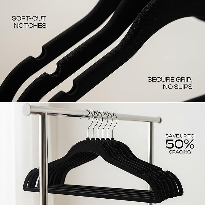 Utopia Home Velvet Hangers 100 Pack – Luxury Non-Slip Slim Pant & Coat Hangers, Strong Space-Saving Clothes Hangers with Pants Bar and 360° Swivel Hook – Black
