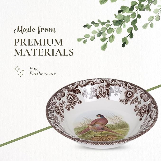 Spode Woodland Ascot Cereal Bowl – Fine Earthenware Dish Featuring Pheasant Design – Wildlife-Inspired Tableware for Breakfast, Soup & Everyday Dining – English Country Collection, Kitchen Décor