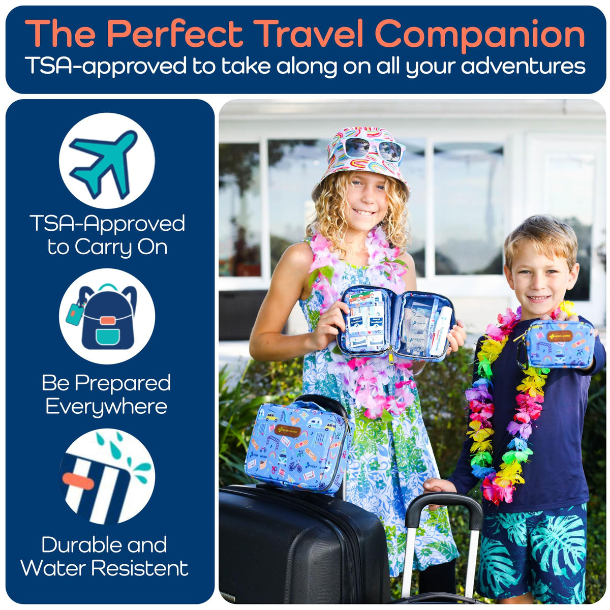 KeepGoing Travel First Aid Kit Kids, 60 Pc Mini First Aid Kit, TSA-Approved