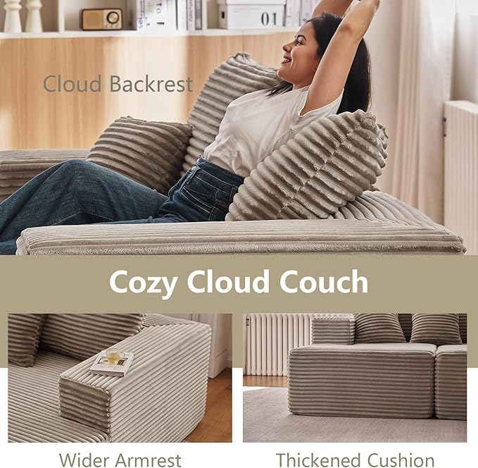 167.7" Sectional Cloud Couch for Living Room, Stupendous U Shaped Sofas, Modular Floor Deep-Seat Sofa, Big Comfy Corduroy Couches Set with Fluffy Memory Foam, No Assembly Required, Camel