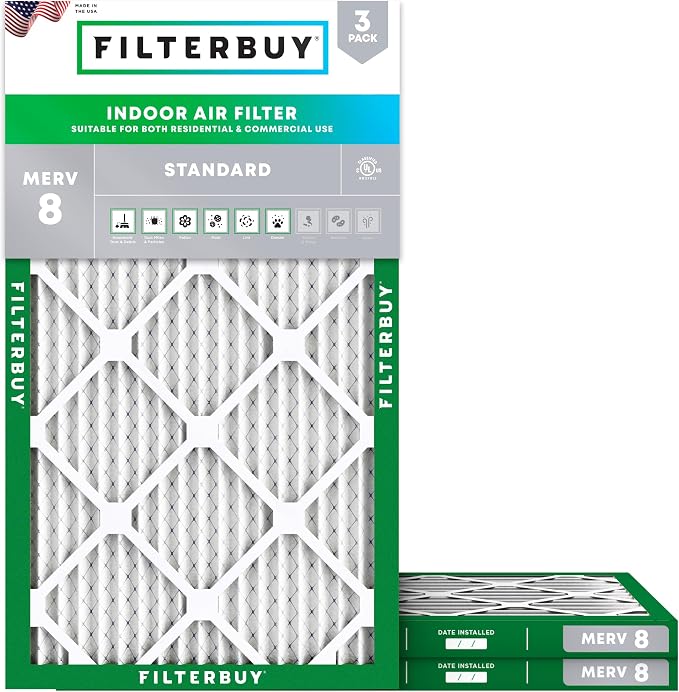 Filterbuy 12x20x1 Air Filter MERV 8 Essential Dust & Allergy Defense,