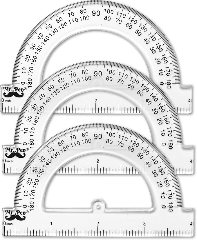 Mr. Pen- Plastic Protractor, 3 Pack, 4 Inch, Small Protractors for Geometry Classroom Student School & Office Supplies, Math Protractors 180 Degrees, Math Geometry