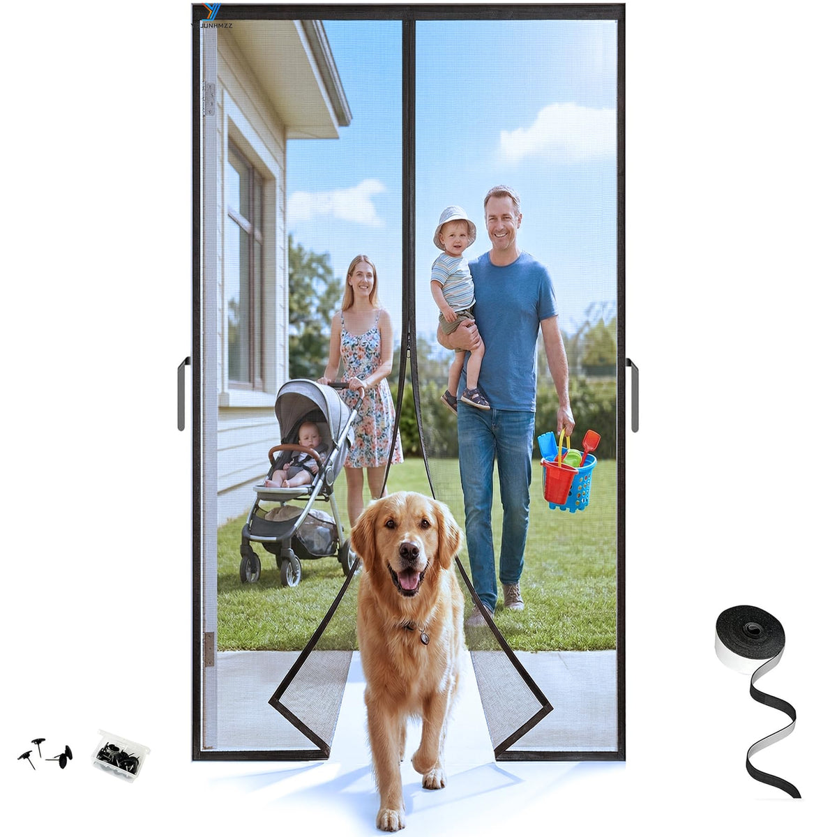 Magnetic Screen Door 38'' x 83'', Heavy Duty Fiberglass Screen Mesh for Summer Use,Hands-Free, Pet & Kid Friendly for Patio Sliding & Front Doors (Gray Summer Screen, Fit Door Size 36''x82'')
