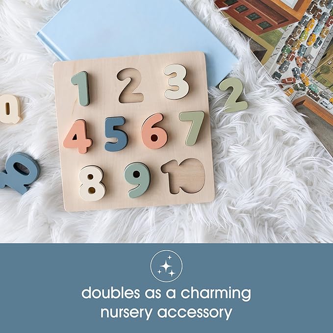 Pearhead Wooden Numbers Puzzle, 1–10 Counting Learning Toy for Toddlers, Montessori Educational Play, Spring Easter Basket Gift