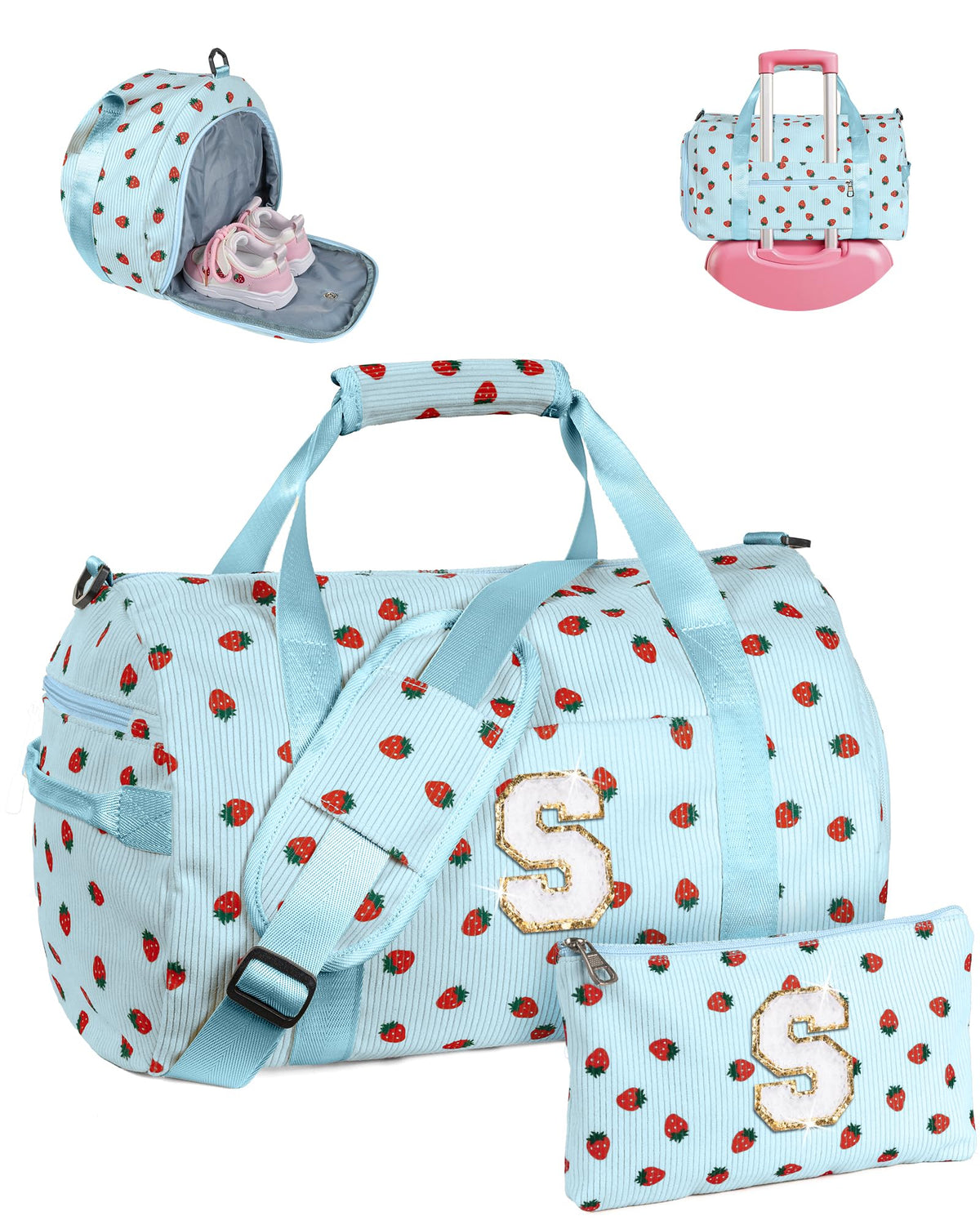 Vogewood 5 Year Old Girl Birthday Gifts, Girls Gym Bag, Kids Personalized Weekend Duffel Bags with Shoe Compartment, Initial Travel Tote with Makeup Bag, Gift for Daughter Niece (Letter J)