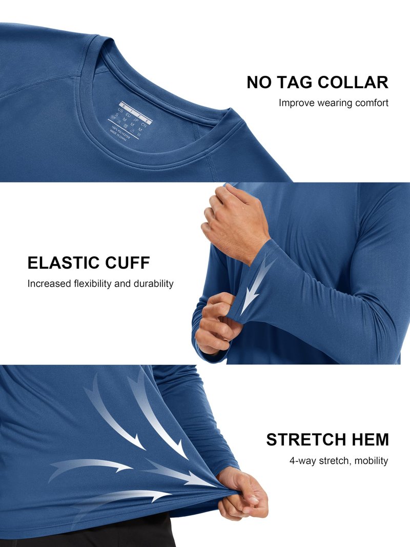 MAGCOMSEN Men's Rash Guard Shirt for Men Long Sleeve Quick Dry Baselayer Shirts Performance Tshirt Swim for Running, Hiking Blue, Grey