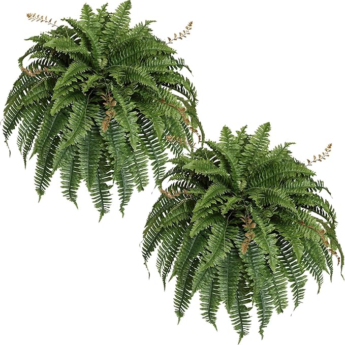 Artificial Boston Fern Silky Bush, 48IN Faux Fern Large Hanging Lifelike Plant for Indoors Outdoors Home Decor, Suitable for Porch Entrance Garden Home, 85Branches (2 Pcs)