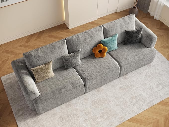 EASE MOOSE Boneless Couch for Living Room, Sectional Cloud Sofa, Modular Cloud Couch, 3-Seater Deep Seat Sofas with Pillow for Bedroom, Apartment, No Assembly Required, Chenille (Light Grey)