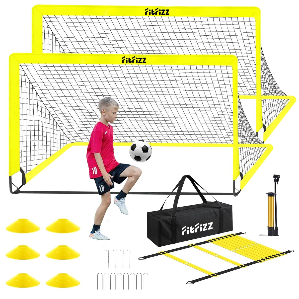 Soccer Goal, Soccer Goals for Backyard, 6x4ft Portable Pop Up Soccer Net Set, Soccer Training Equipment with Soccer Ball, Ladder and Cones(Yellow)
