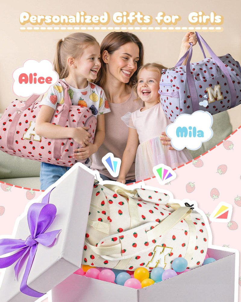 Vogewood Trendy Gifts for Grandkids, Girls Gym Bag, Kids Personalized Dance Bags with Shoe Compartment, Customized Travel Duffle with Toiletry Bag, Teen Girl Stuff (Letter S)
