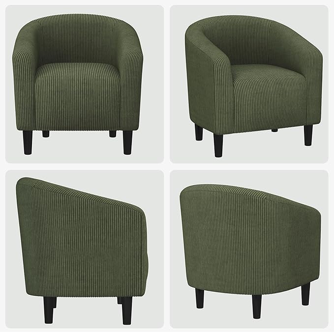 Yaheetech Barrel Chairs, Furry Accent Chairs with Soft Padded Armrest for Living Room Bedroom Waiting Room Office, Set of 2, Dark Green